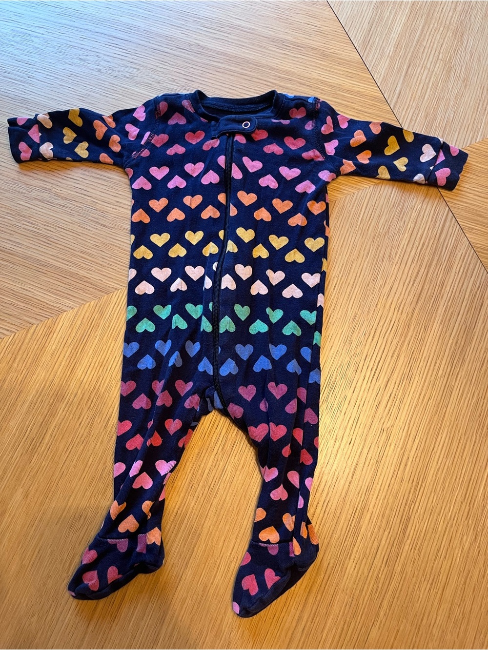 Primary | Rainbow Heart Footie PJs | 0-3 months